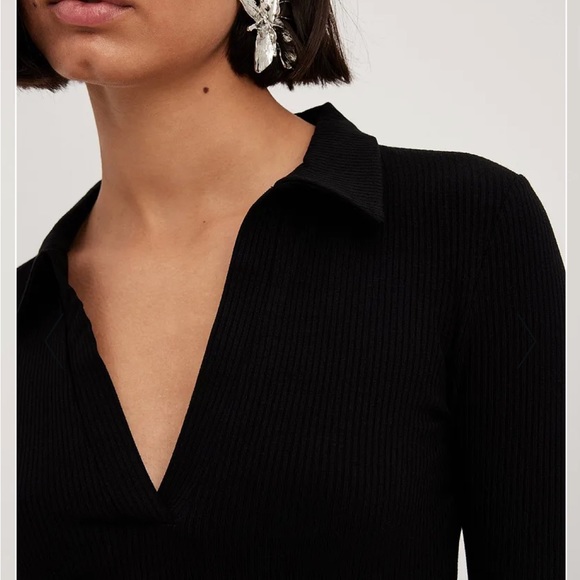 NA-KD Black Long Sleeve Ribbed Collar Detail Crop Top
Size Small - Picture 5 of 13